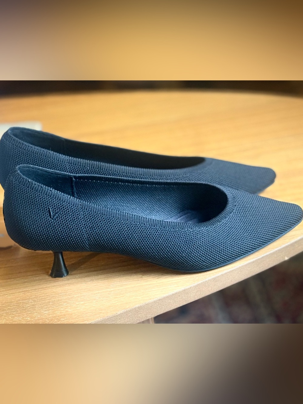 Pointed Knit Kitten Heel Pumps in Black